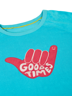 Frugi Grown Up Relaxed Towelling Applique T-Shirt, Tropical Sea - view 2, Tropical Sea