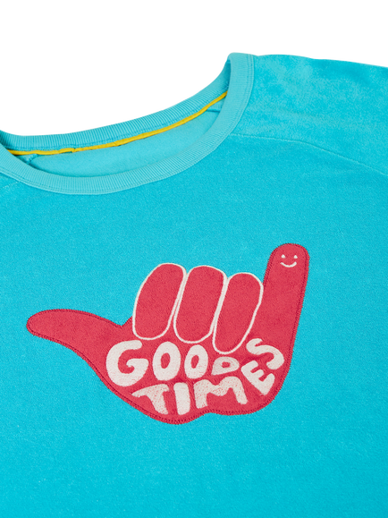 Frugi Grown Up Relaxed Towelling Applique T-Shirt, Tropical Sea - view 2, Tropical Sea