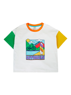 Frugi Grown Ups TowanT-Shirt, Soft White/Multi, Soft White/Multi