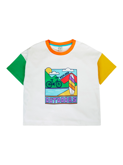 Frugi Grown Ups TowanT-Shirt, Soft White/Multi, Soft White/Multi