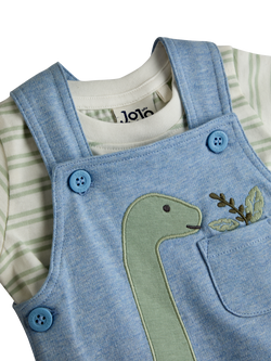 JoJo Maman Bébé Baby Dino Top and Dungaree Set, Light Blue Marl - view 2, Light Blue Marl