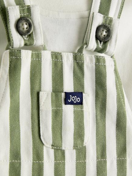 JoJo Maman Bébé Baby Twill Stripe Dungarees & T-Shirt Set, Khaki Green - view 2, Khaki Green