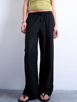 Topshop Wide Leg Linen Blend Trousers, Black, Black