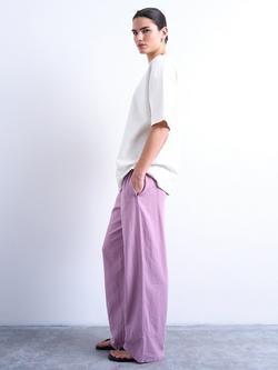 Topshop Straight Linen Rich Trousers, Purple - view 2, Purple