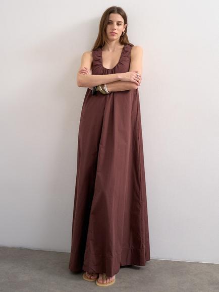 Topshop Ruched Neck Sleeveless Cotton Maxi Dress, Brown, Brown