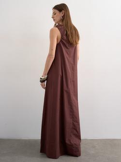 Topshop Ruched Neck Sleeveless Cotton Maxi Dress, Brown - view 2, Brown
