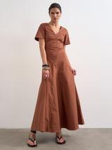 Topshop V-Neck Short Sleeve Midi Dress, Rust