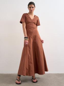 Topshop V-Neck Short Sleeve Midi Dress, Rust, Rust