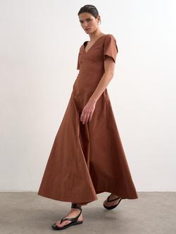 Topshop V-Neck Short Sleeve Midi Dress, Rust - view 2, Rust