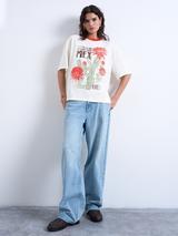 Topshop Graphic Oversized T-Shirt, White/Multi