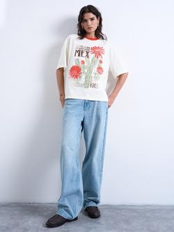 Topshop Graphic Oversized T-Shirt, White/Multi, White/Multi