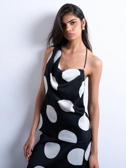 Topshop Sleeveless Satin Monochrome Spot Top, Black/White, Black/White