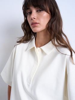 Topshop Short Sleeve Cotton Blend Polo Top, White - view 2, White