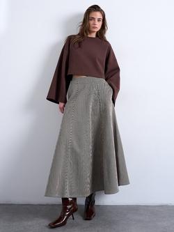 Topshop Cotton Stripe Circle Maxi Skirt, Cream/Brown, Cream/Brown