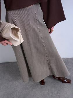 Topshop Cotton Stripe Circle Maxi Skirt, Cream/Brown - view 2, Cream/Brown