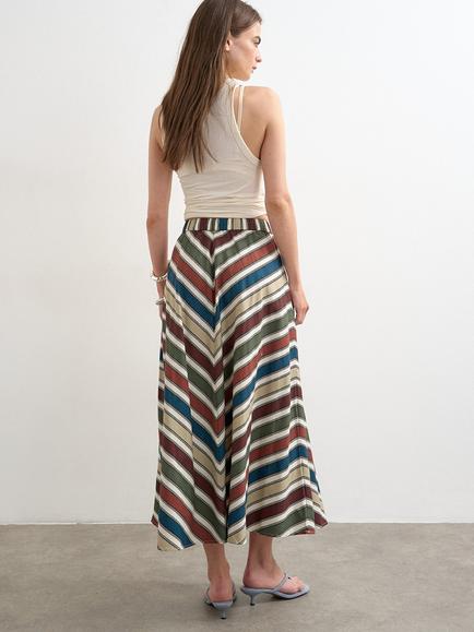 Topshop Cotton Stripe Circle Maxi Skirt, Cream/Brown - view 2, Cream/Brown
