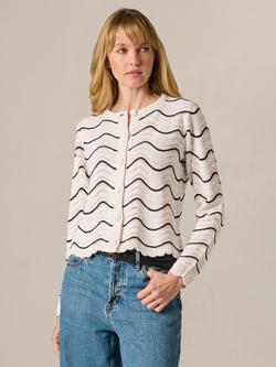 Adrianna Papell Pointelle Knit Wavy Stripe Cardigan, Glacier/Black, Glacier/Black