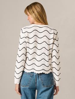 Adrianna Papell Pointelle Knit Wavy Stripe Cardigan, Glacier/Black - view 2, Glacier/Black