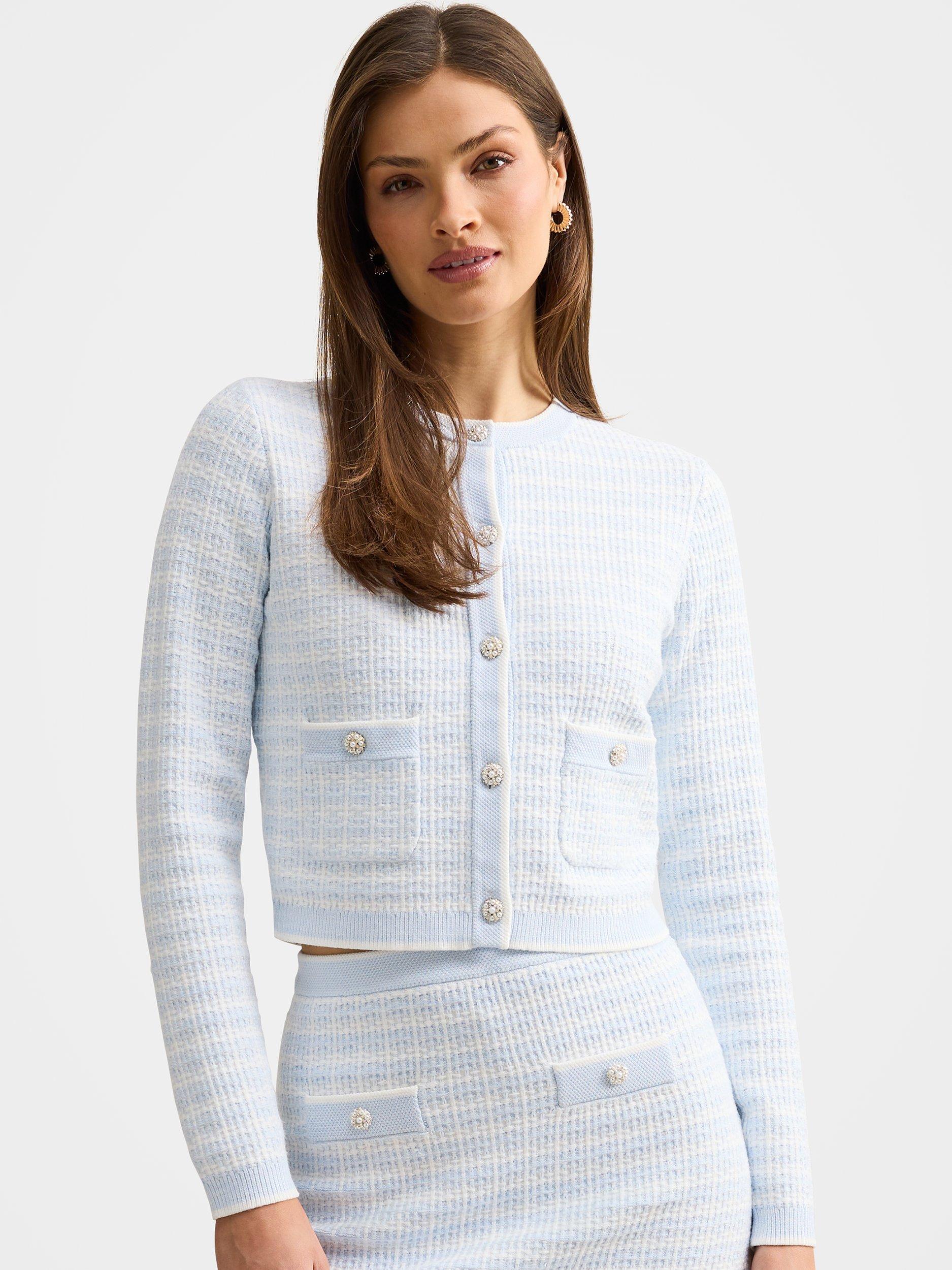 Product image 1 of 5, which shows Forever New Isla Check Knit Cardigan, Cloud Blue Co-ord, L