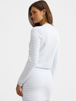 Forever New Isla Check Knit Cardigan, Cloud Blue Co-ord - view 2, Cloud Blue Co-ord