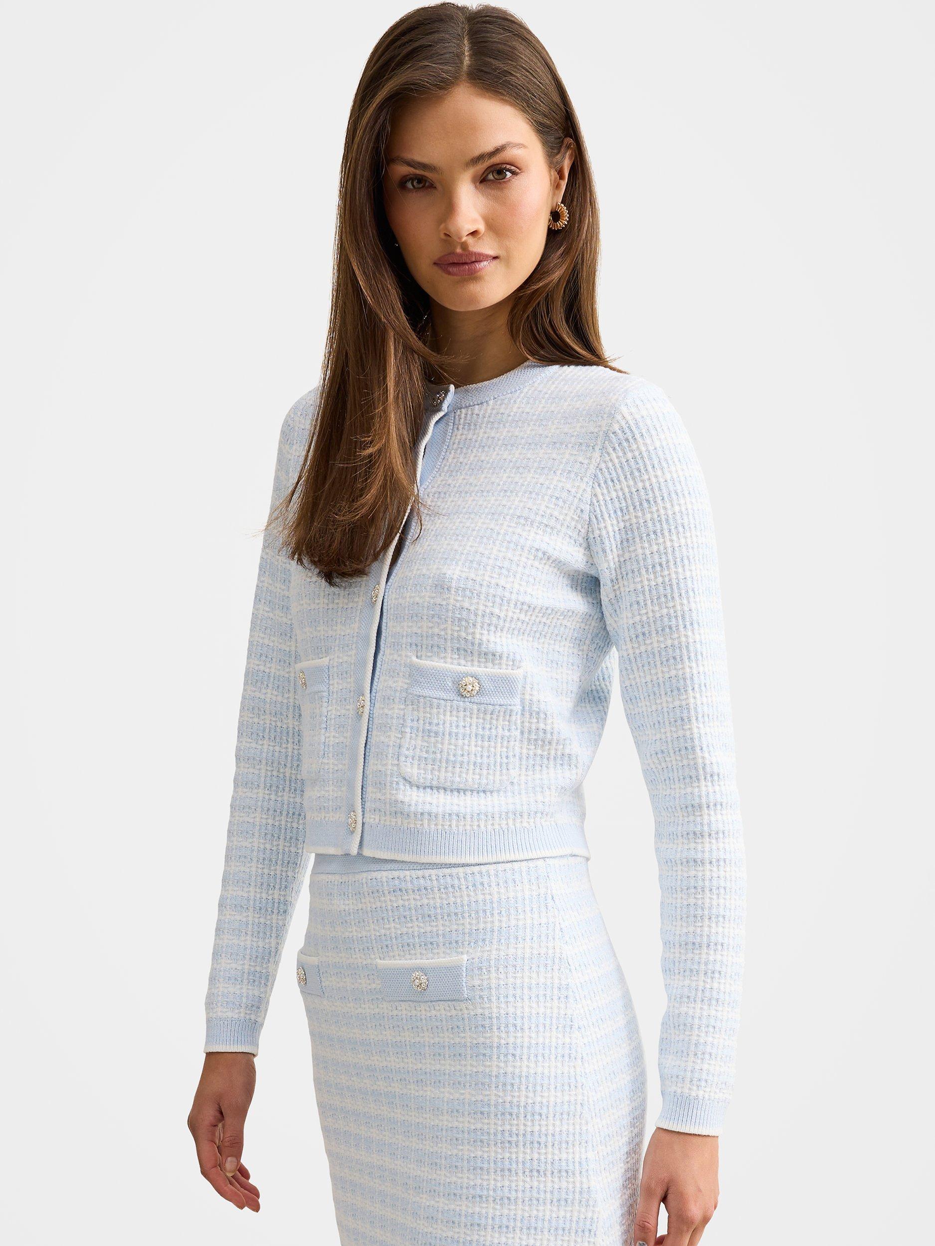 Product image 3 of 5, which shows Forever New Isla Check Knit Cardigan, Cloud Blue Co-ord, L