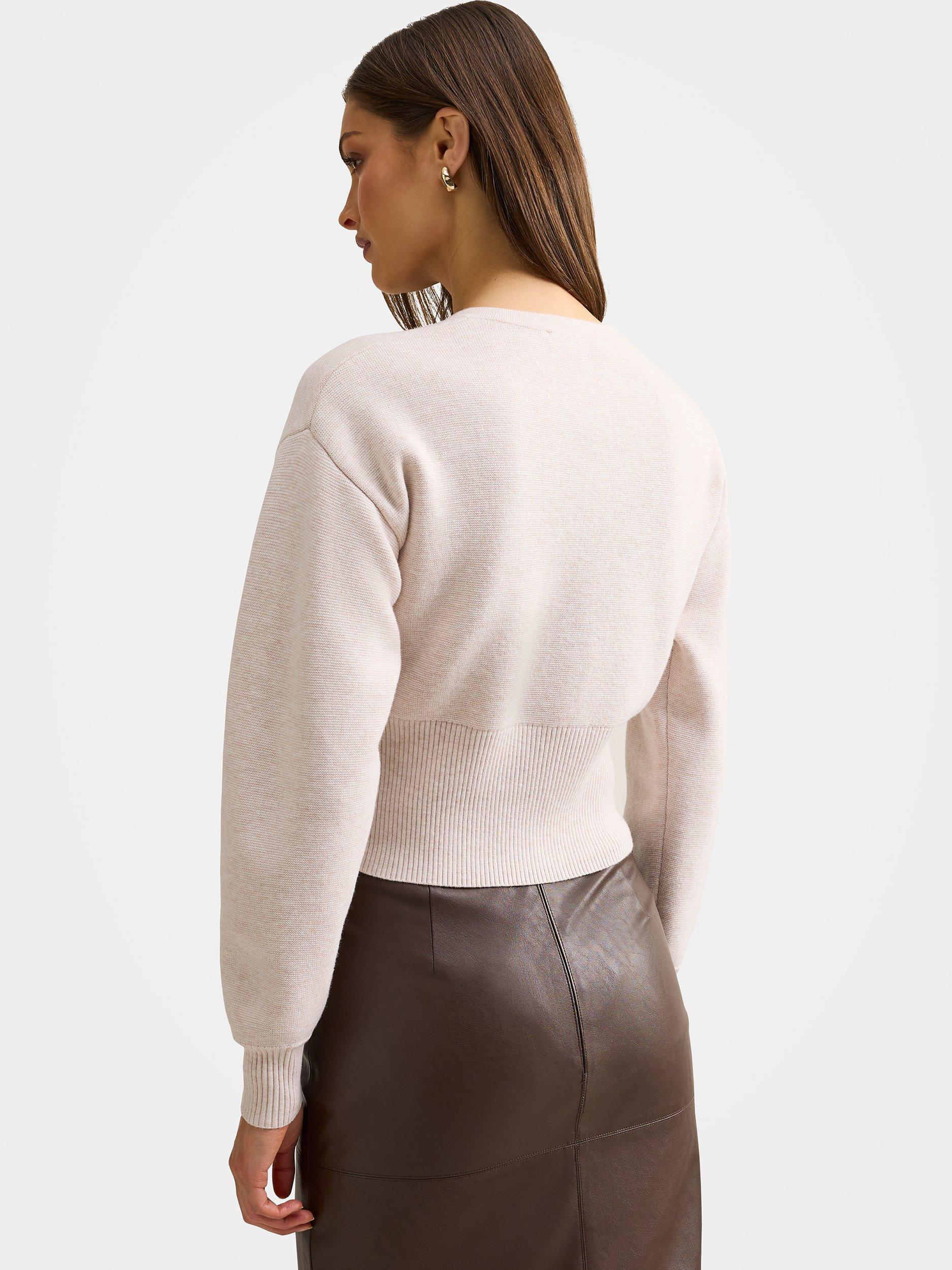 Product image 2 of 5, which shows Forever New Lara Sculpted Cardigan, Marled Oat, L