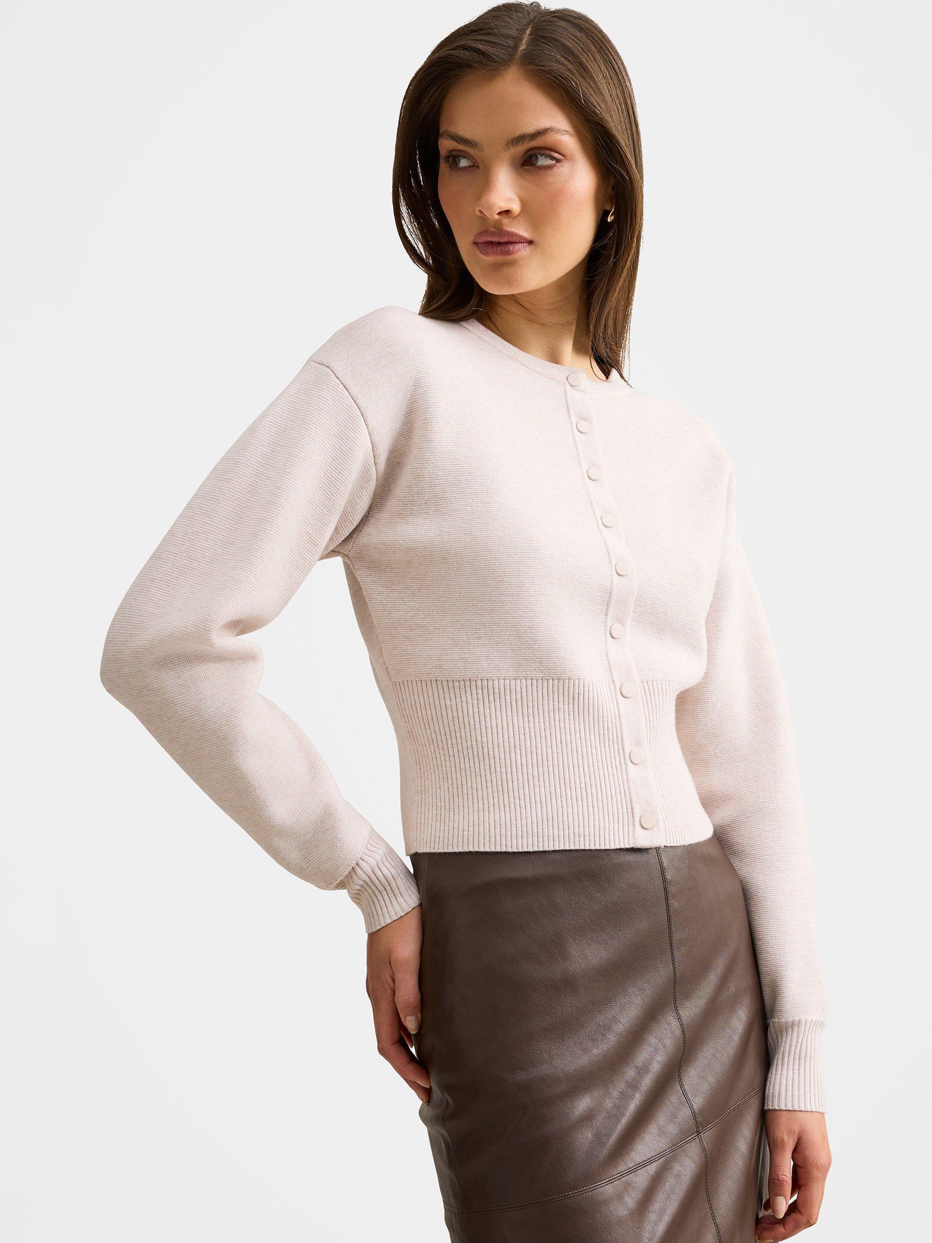 Product image 3 of 5, which shows Forever New Lara Sculpted Cardigan, Marled Oat, L