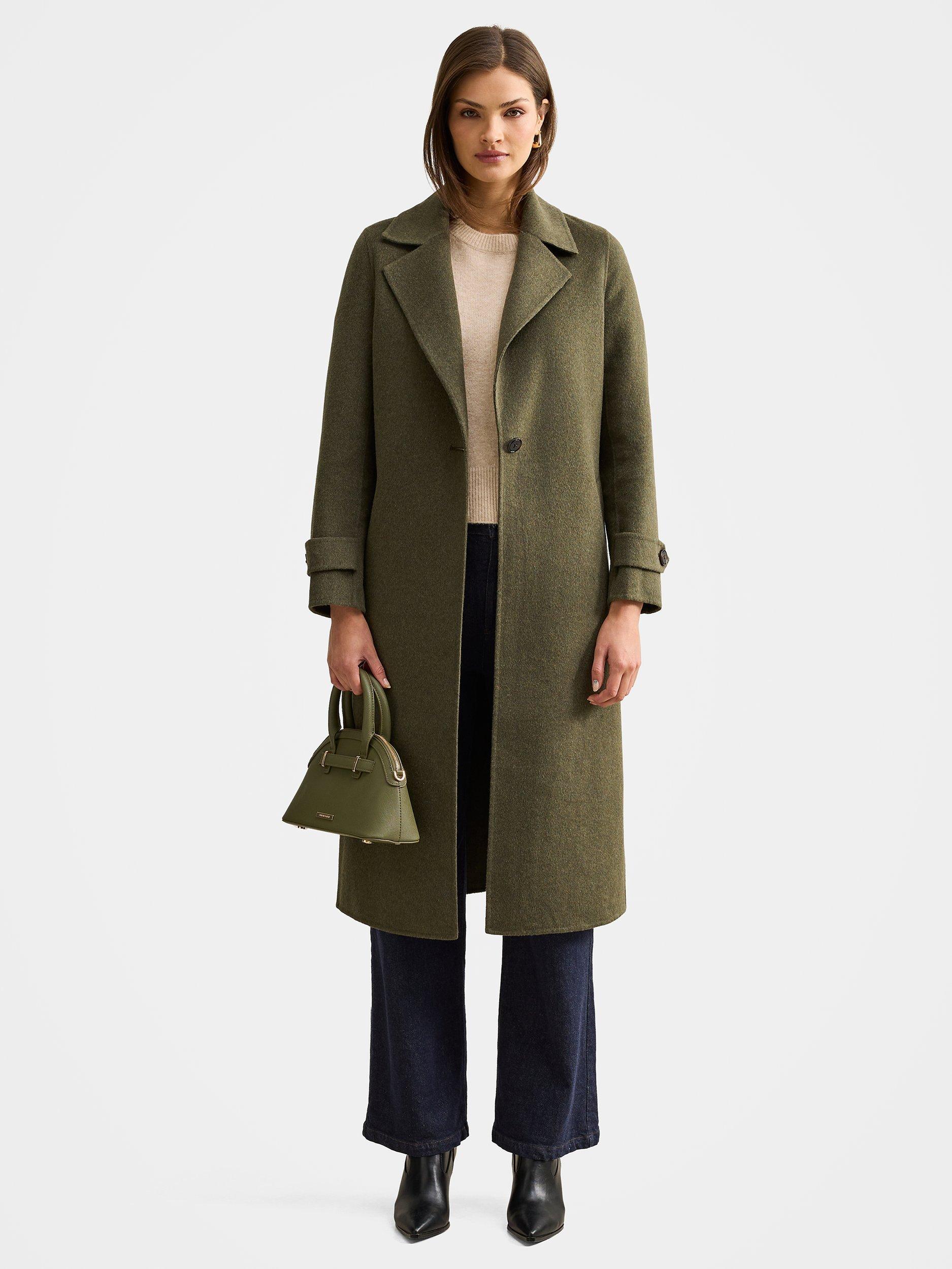 Forever New Natalie Felled Seam Wool Blend Coat, Forest Green