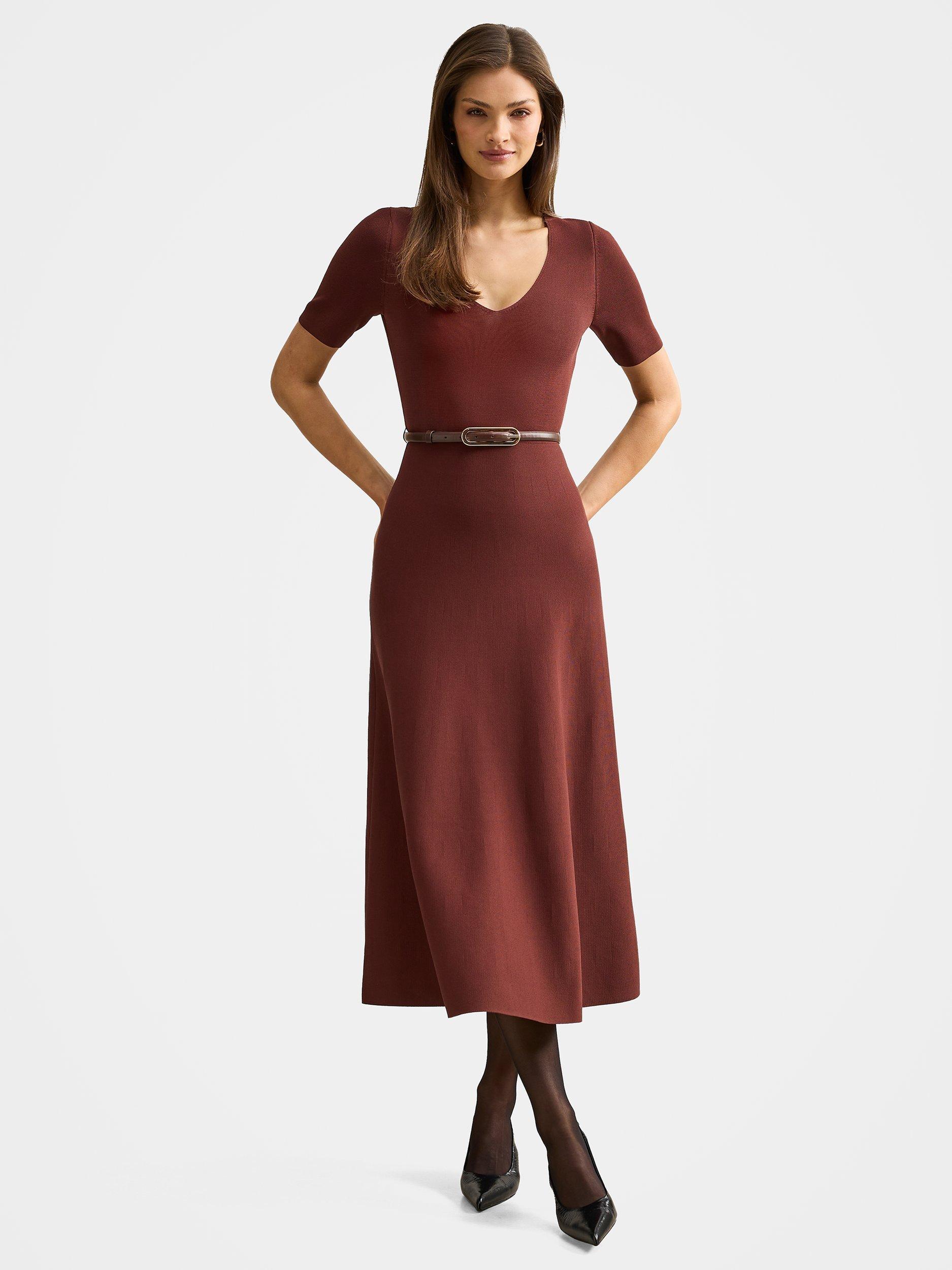 Product image 1 of 4, which shows Forever New Celia Knit Midi Dress, Chestnut, 4