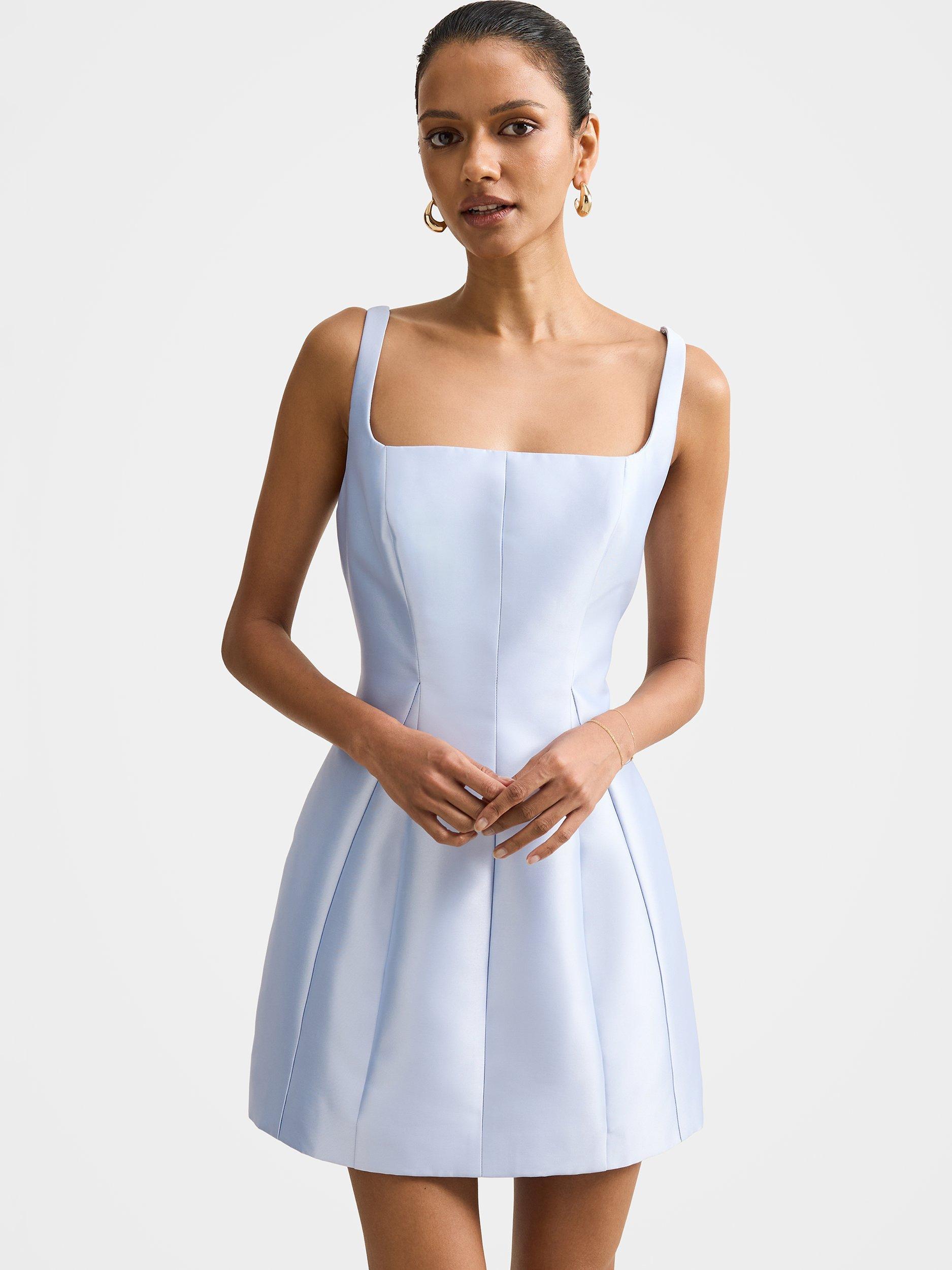 Product image 1 of 5, which shows Forever New Petite Kaitlyn Satin Mini Dress, Cloud Blue, 4