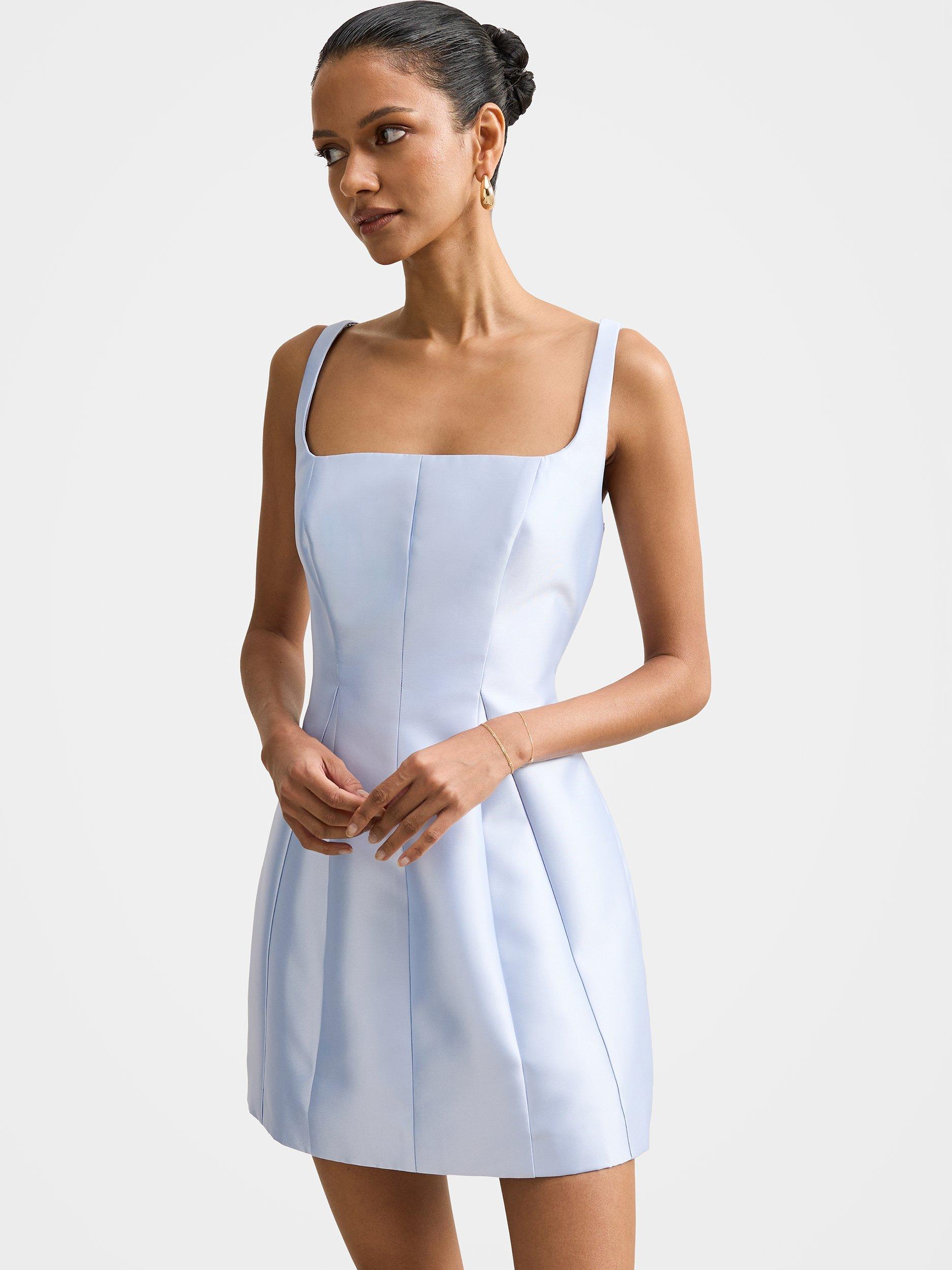 Product image 3 of 5, which shows Forever New Petite Kaitlyn Satin Mini Dress, Cloud Blue, 4