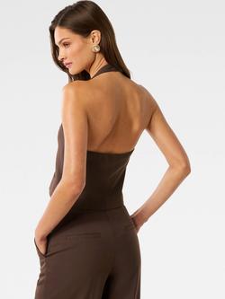 Forever New Tyla Cropped Tailored Waistcoat, Chocolate - view 2, Chocolate