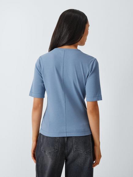 AND/OR Henley Ribbed Stretch Cotton Long Sleeve Top - view 2, Blue