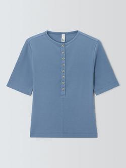 AND/OR Henley Ribbed Stretch Cotton Long Sleeve Top, Blue