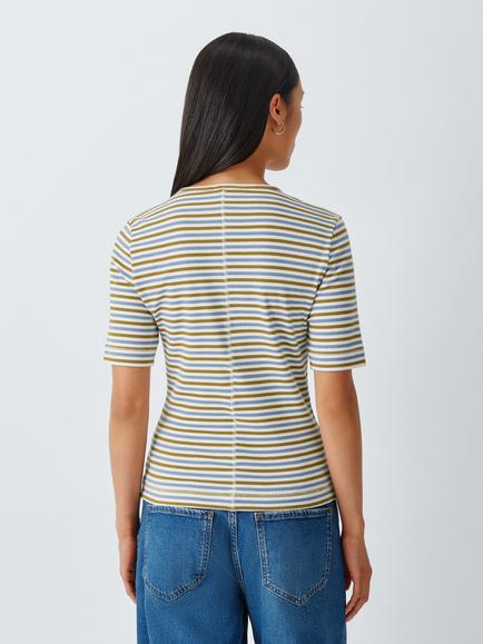 AND/OR Henley Striped Ribbed Stretch Cotton Long Sleeve Top, Multi - view 2, Multi