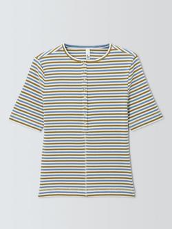 AND/OR Henley Striped Ribbed Stretch Cotton Long Sleeve Top, Multi, Multi