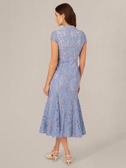 Adrianna Papell Lace Mermaid Midi Dress, French Blue/Blush - view 2, French Blue/Blush