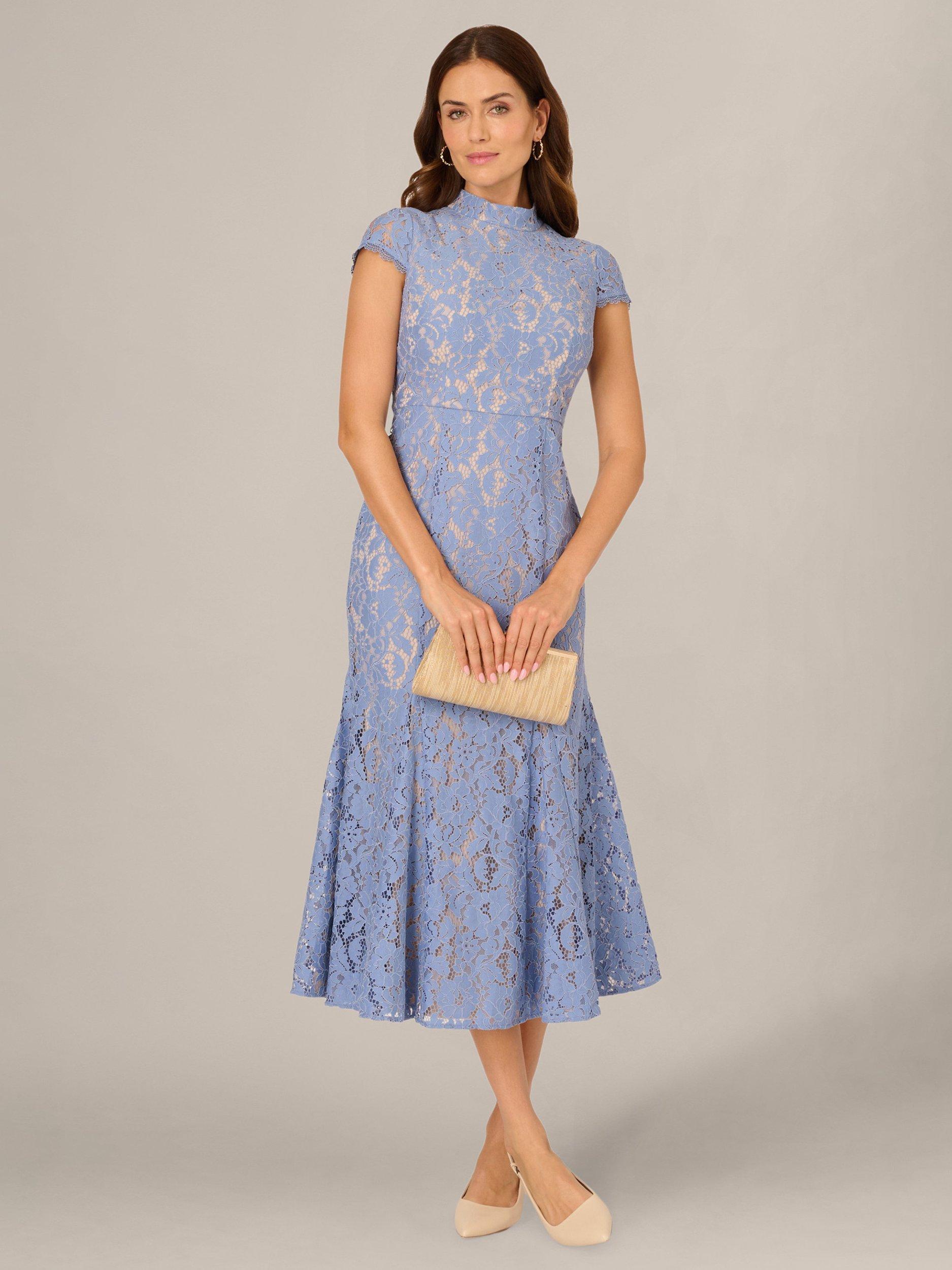 Adrianna Papell Lace Mermaid Midi Dress, French Blue/Blush
