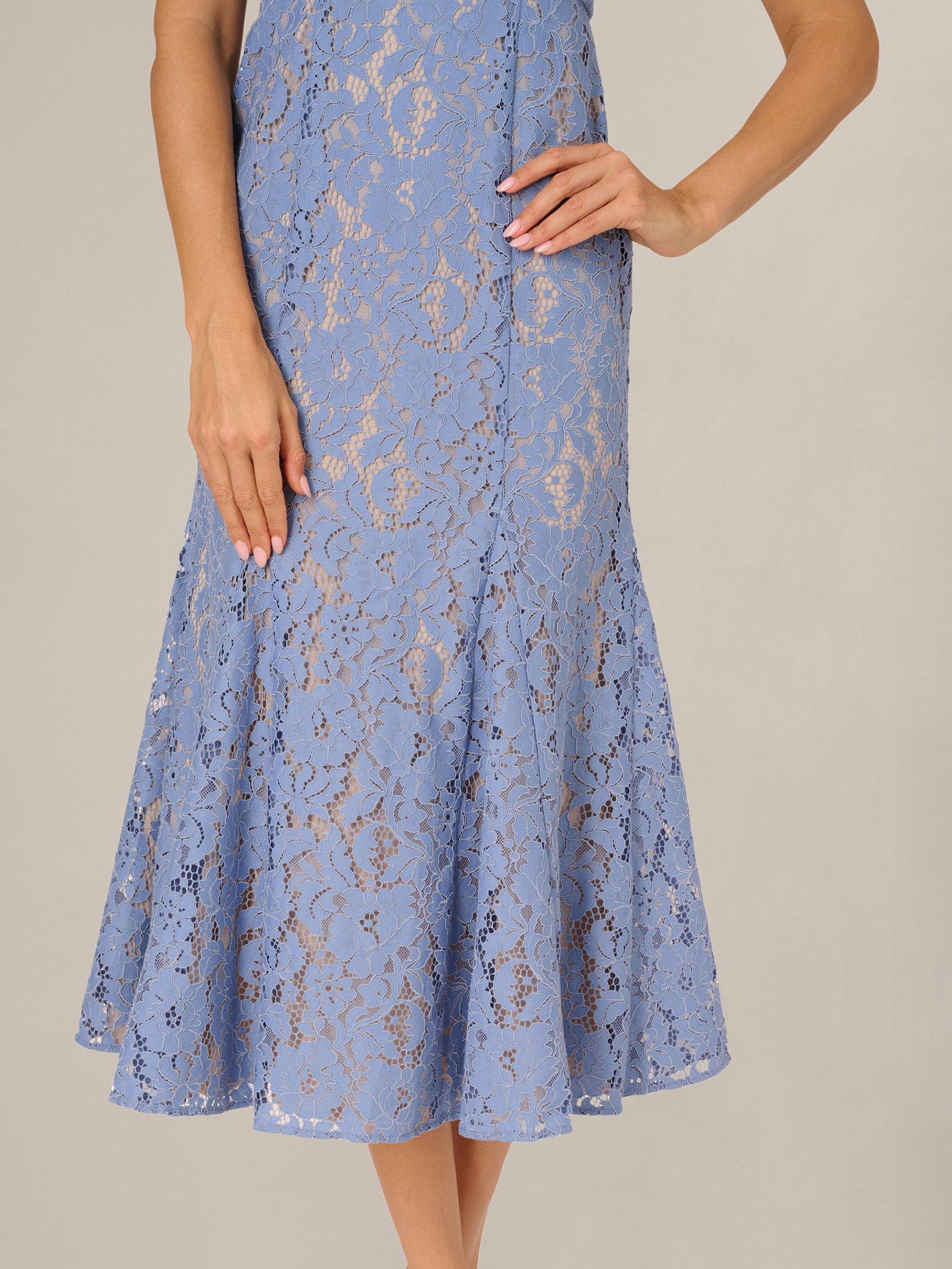 Adrianna Papell Lace Mermaid Midi Dress, French Blue/Blush