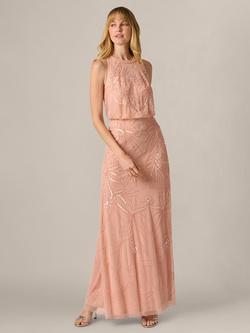 Adrianna Papell Beaded Halterneck Maxi Dress, Coral Coast, Coral Coast