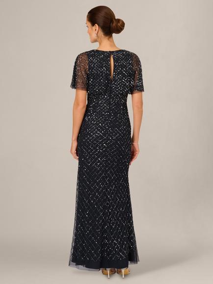 Adrianna Papell Beaded Cowl Neck Maxi Dress, Midnight - view 2, Midnight