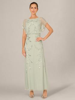 Adrianna Papell Studio Leaf Beaded Flutter Blouson Dress, Icy Sage, Icy Sage