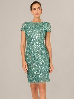 Adrianna Papell Beaded Mesh Sheath Dress, Green Slate, Green Slate