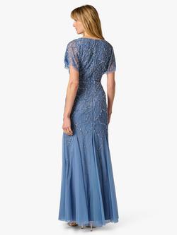 Adrianna Papell Beaded Mesh Surplice Mermaid Dress, French Blue - view 2, French Blue