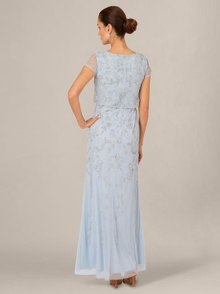 Adrianna Papell Studio Beaded Blouson Maxi Dress, Elegant Sky - view 2, Elegant Sky