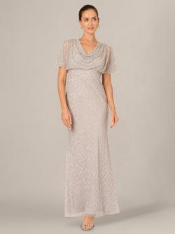 Adrianna Papell Beaded Cowl Drape Maxi Dress, Crystal Silver, Crystal Silver