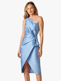 Adrianna Papell One Shoulder Bow Mikado Dress, Icy Topaz, Icy Topaz