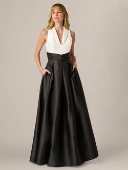 Adrianna Papell Colour Block Mikado Maxi Dress, Black/Ivory, Black/Ivory