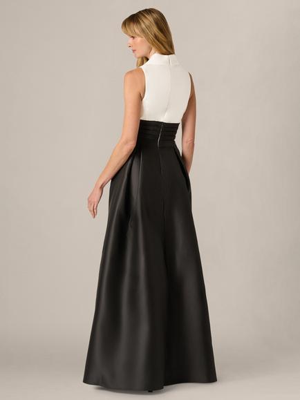 Adrianna Papell Colour Block Mikado Maxi Dress, Black/Ivory - view 2, Black/Ivory