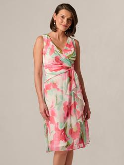 Adrianna Papell Floral Draped Chiffon Dress, Coral/Multi, Coral/Multi